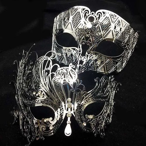 Black Silver Gold Metal Filigree Laser Cut Couple Venetian Party Mask Wedding  Ball Mask Halloween Masquerade Costume Masker Set