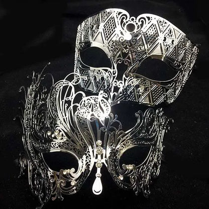 Black Silver Gold Metal Filigree Laser Cut Couple Venetian Party Mask Wedding  Ball Mask Halloween Masquerade Costume Masker Set