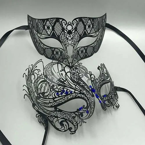 Black Silver Gold Metal Filigree Laser Cut Couple Venetian Party Mask Wedding  Ball Mask Halloween Masquerade Costume Masker Set