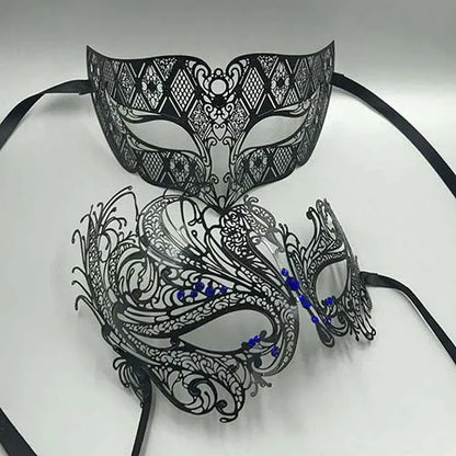 Black Silver Gold Metal Filigree Laser Cut Couple Venetian Party Mask Wedding  Ball Mask Halloween Masquerade Costume Masker Set