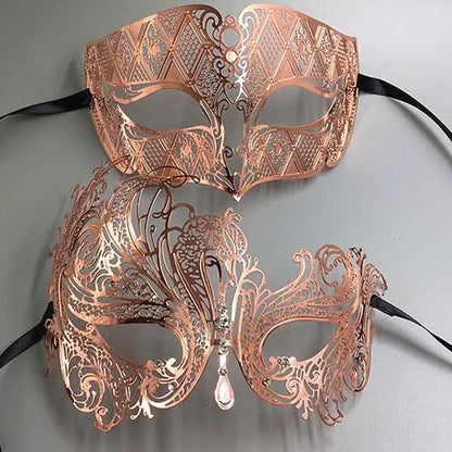 Black Silver Gold Metal Filigree Laser Cut Couple Venetian Party Mask Wedding  Ball Mask Halloween Masquerade Costume Masker Set