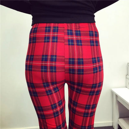 CUHAKCI Fashion Plaid Printing Leggings Women Sexy Fitness Leggins Grid Floral Stripe Trousers High Waist Pencil Pants