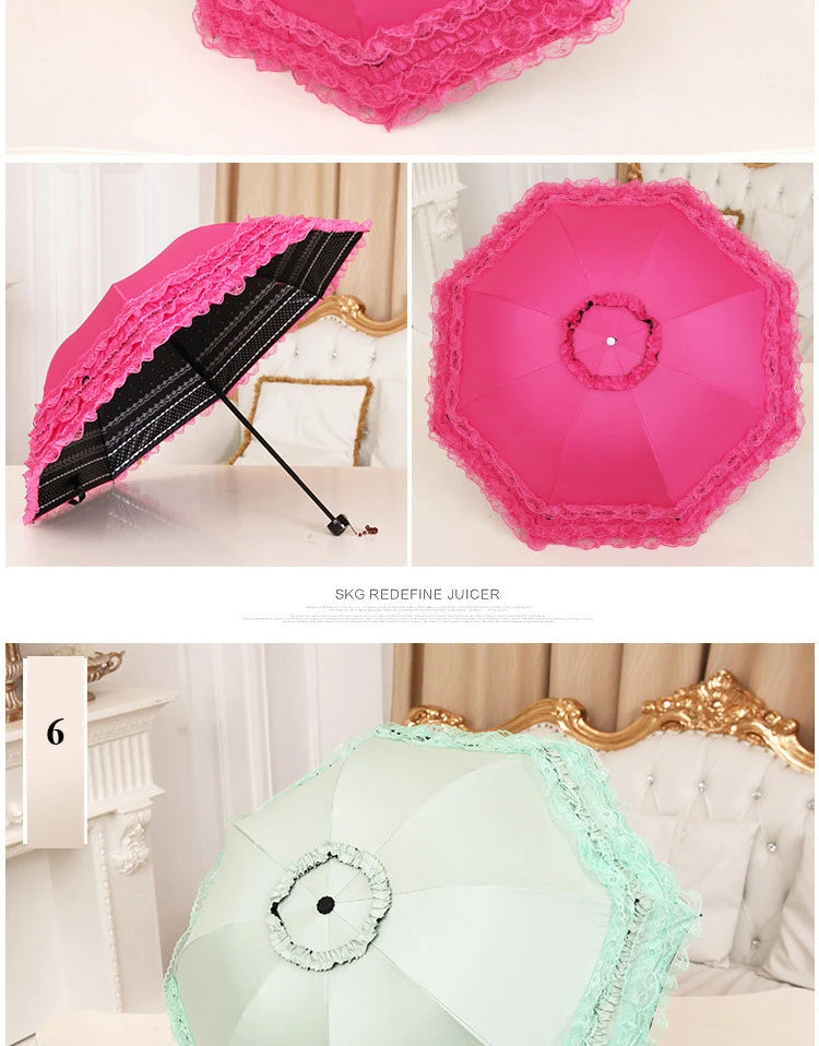 Lace Folding Umbrella Fashion UV Protection Parasol Princess Rain Umbrella Ultra Light Sun Umbrella Women