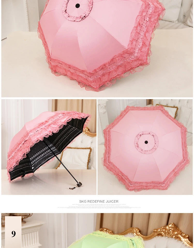 Lace Folding Umbrella Fashion UV Protection Parasol Princess Rain Umbrella Ultra Light Sun Umbrella Women