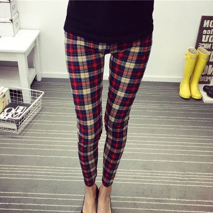 CUHAKCI Fashion Plaid Printing Leggings Women Sexy Fitness Leggins Grid Floral Stripe Trousers High Waist Pencil Pants