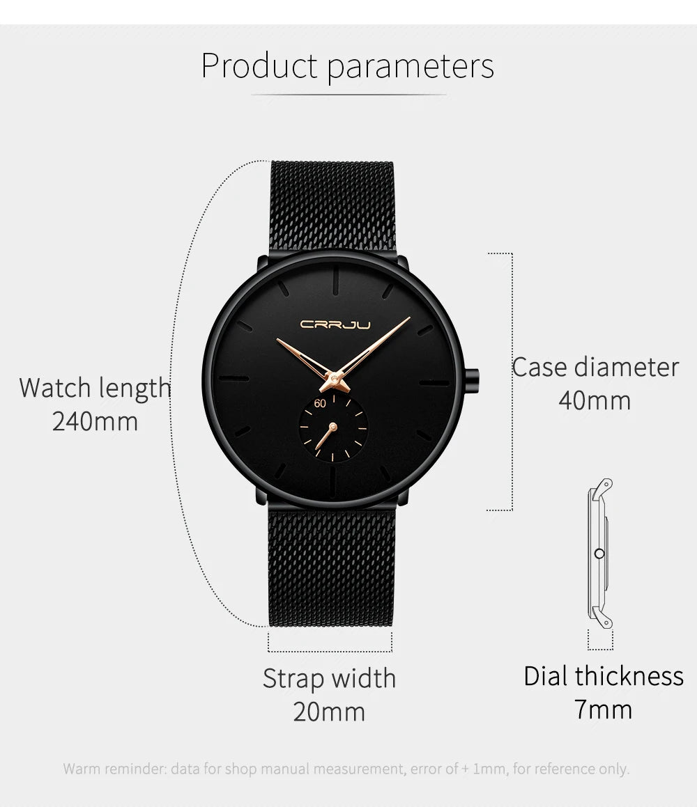CRRJU Mens Watches Ultra-Thin Minimalist Waterproof - Fashion Wrist Watch for Men Unisex Dress with Stainless Steel Mesh Band