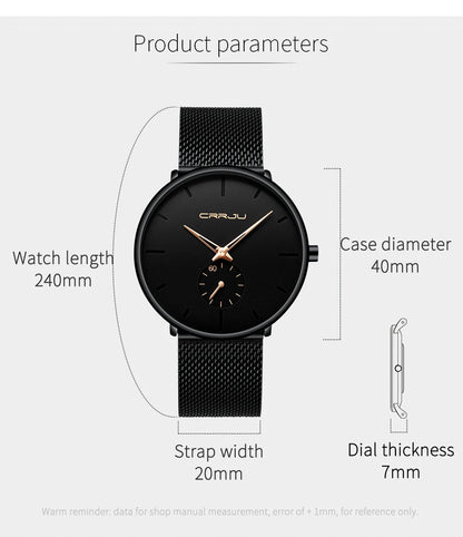 CRRJU Mens Watches Ultra-Thin Minimalist Waterproof - Fashion Wrist Watch for Men Unisex Dress with Stainless Steel Mesh Band