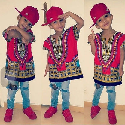Kids 2019 Child New Fashion Design Traditional African Clothing Print Dashiki T-shirt For Boys and Girls