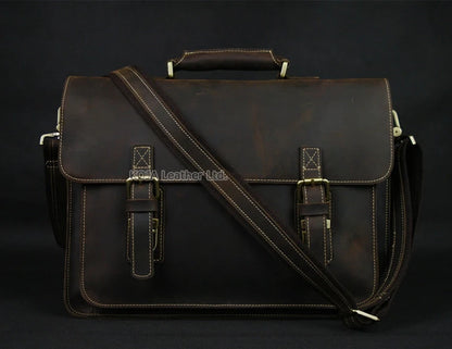 Vintage Crazy Horse Genuine Leather Men Briefcase 15" Laptop Bag Work Business Bag Shoulder Messenger Bag Male Tote Handbag