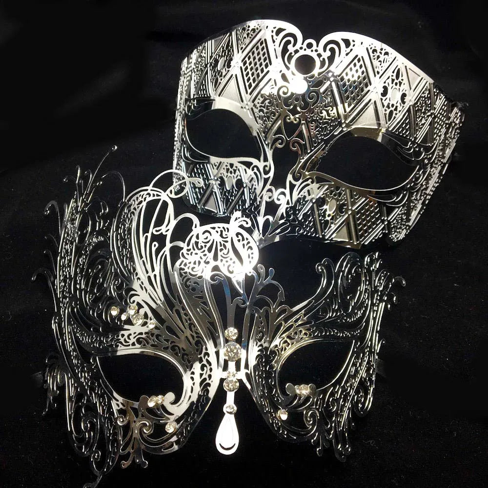 Black Silver Gold Metal Filigree Laser Cut Couple Venetian Party Mask Wedding  Ball Mask Halloween Masquerade Costume Masker Set