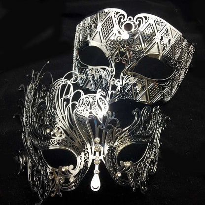Black Silver Gold Metal Filigree Laser Cut Couple Venetian Party Mask Wedding  Ball Mask Halloween Masquerade Costume Masker Set