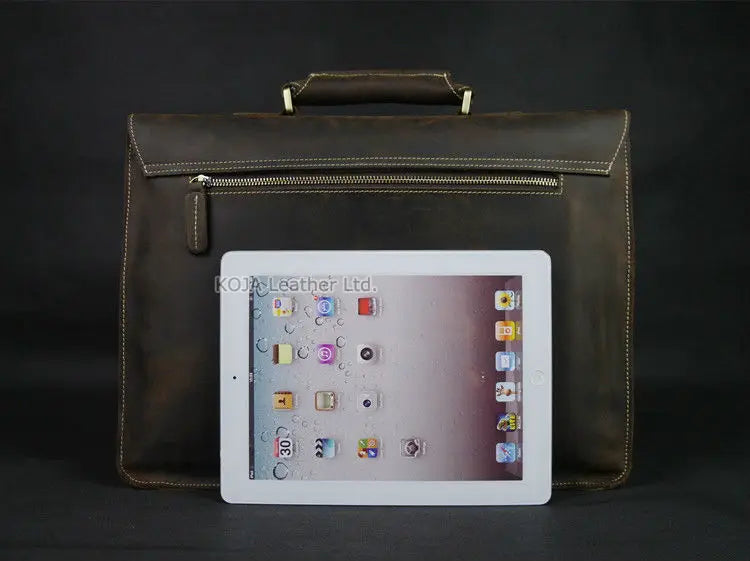 Vintage Crazy Horse Genuine Leather Men Briefcase 15" Laptop Bag Work Business Bag Shoulder Messenger Bag Male Tote Handbag