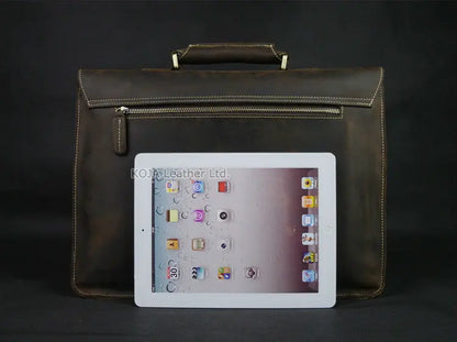 Vintage Crazy Horse Genuine Leather Men Briefcase 15" Laptop Bag Work Business Bag Shoulder Messenger Bag Male Tote Handbag