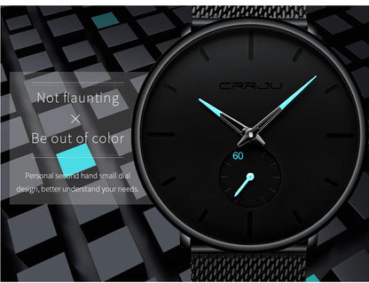 CRRJU Mens Watches Ultra-Thin Minimalist Waterproof - Fashion Wrist Watch for Men Unisex Dress with Stainless Steel Mesh Band