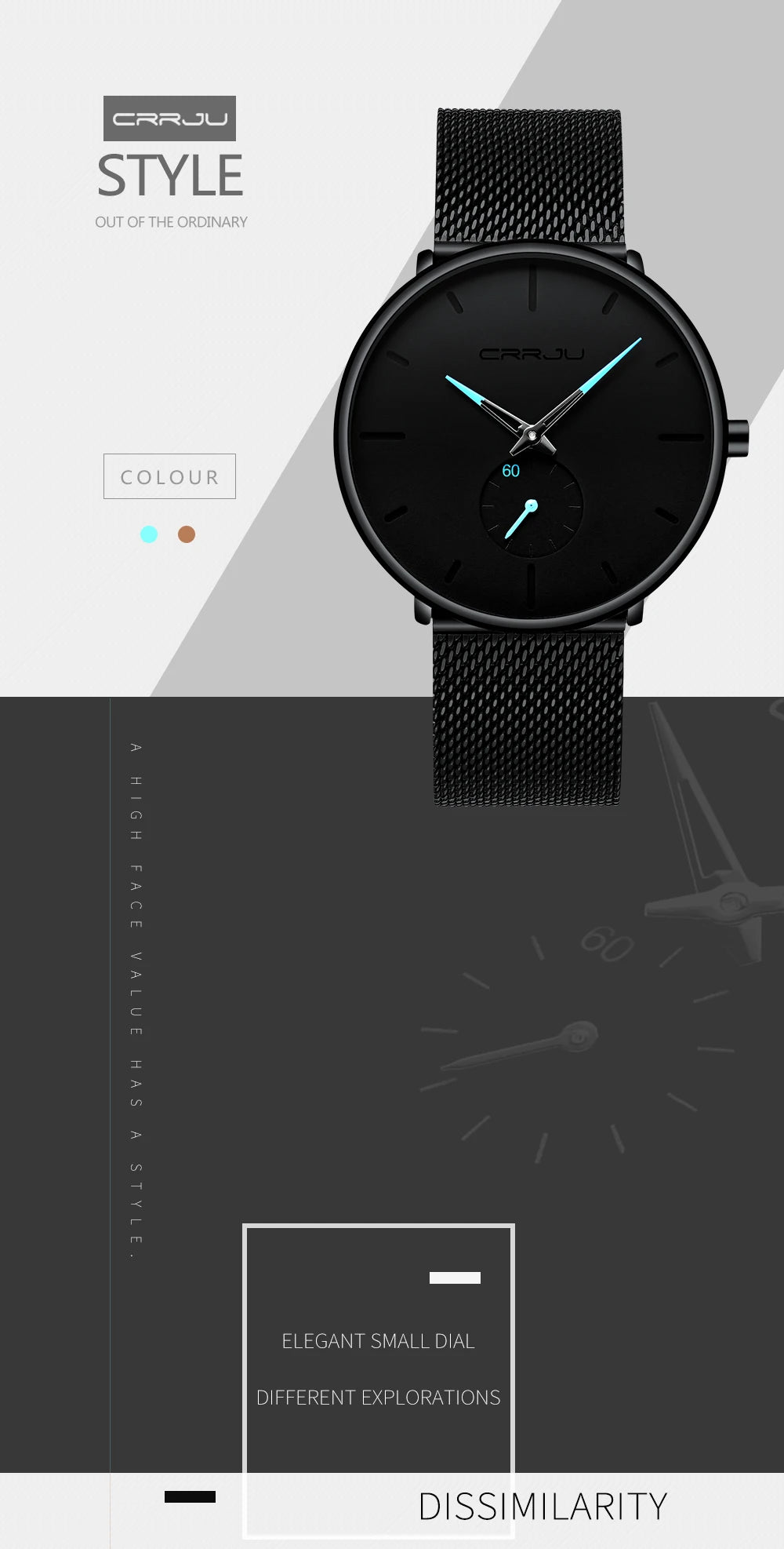 CRRJU Mens Watches Ultra-Thin Minimalist Waterproof - Fashion Wrist Watch for Men Unisex Dress with Stainless Steel Mesh Band