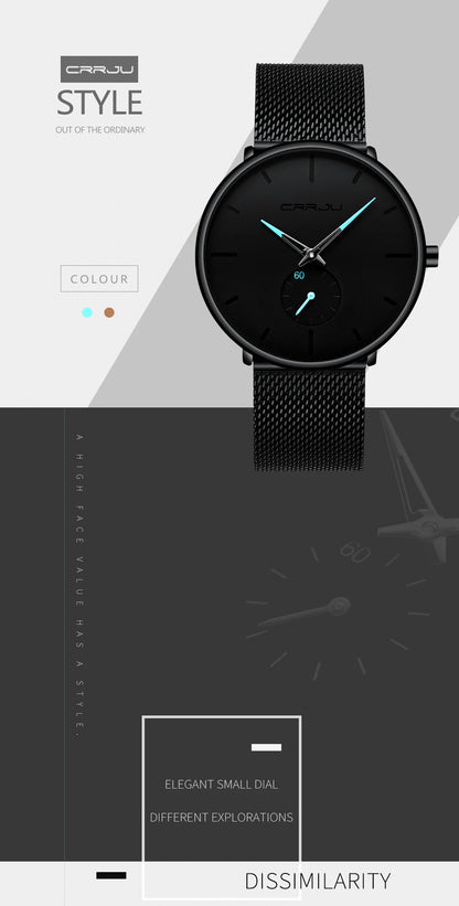 CRRJU Mens Watches Ultra-Thin Minimalist Waterproof - Fashion Wrist Watch for Men Unisex Dress with Stainless Steel Mesh Band