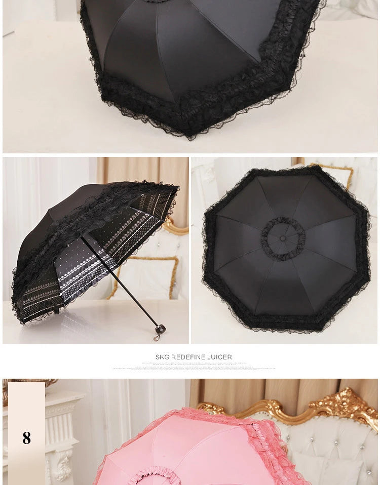Lace Folding Umbrella Fashion UV Protection Parasol Princess Rain Umbrella Ultra Light Sun Umbrella Women