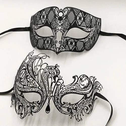Black Silver Gold Metal Filigree Laser Cut Couple Venetian Party Mask Wedding  Ball Mask Halloween Masquerade Costume Masker Set
