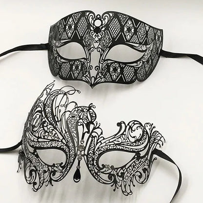 Black Silver Gold Metal Filigree Laser Cut Couple Venetian Party Mask Wedding  Ball Mask Halloween Masquerade Costume Masker Set