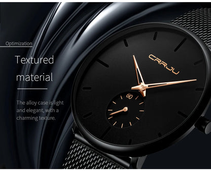 CRRJU Mens Watches Ultra-Thin Minimalist Waterproof - Fashion Wrist Watch for Men Unisex Dress with Stainless Steel Mesh Band