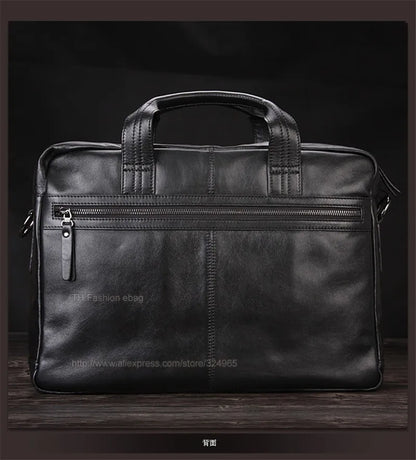 Luxury Men Genuine Leather Briefcase Business bag Leather Laptop Bag 15.6"inch Office Bag Briefcase male portfolio men Black