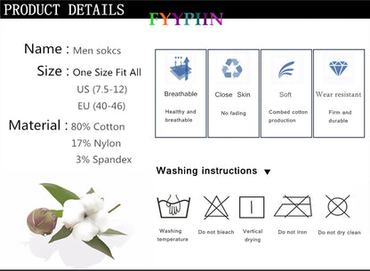 5/10 Pairs Men's Socks Cotton Breathable and Sweatproof Multicolor Four Seasons High Quality Black Dress Men's Crew Socks