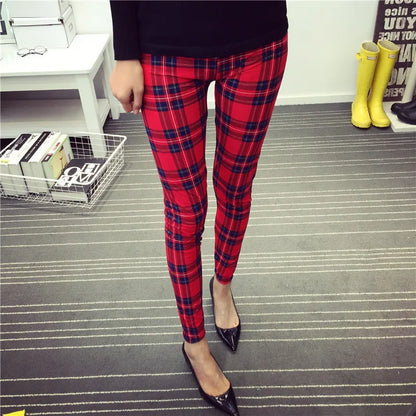 CUHAKCI Fashion Plaid Printing Leggings Women Sexy Fitness Leggins Grid Floral Stripe Trousers High Waist Pencil Pants