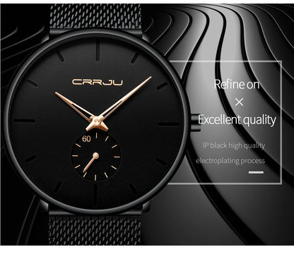 CRRJU Mens Watches Ultra-Thin Minimalist Waterproof - Fashion Wrist Watch for Men Unisex Dress with Stainless Steel Mesh Band
