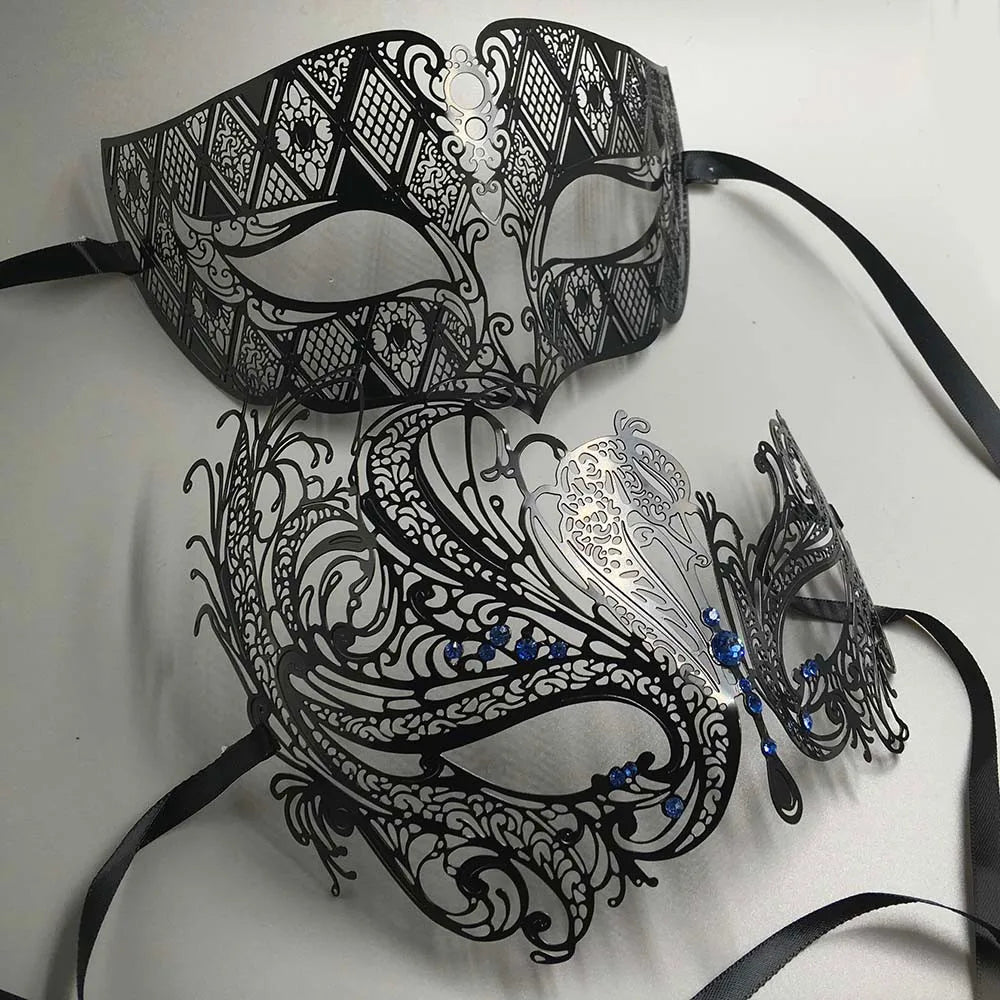 Black Silver Gold Metal Filigree Laser Cut Couple Venetian Party Mask Wedding  Ball Mask Halloween Masquerade Costume Masker Set