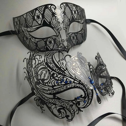 Black Silver Gold Metal Filigree Laser Cut Couple Venetian Party Mask Wedding  Ball Mask Halloween Masquerade Costume Masker Set