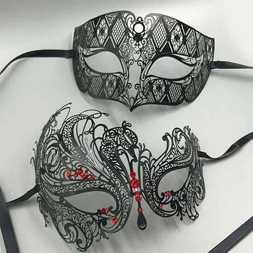 Black Silver Gold Metal Filigree Laser Cut Couple Venetian Party Mask Wedding  Ball Mask Halloween Masquerade Costume Masker Set