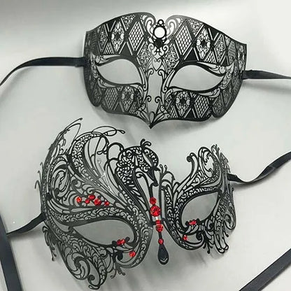 Black Silver Gold Metal Filigree Laser Cut Couple Venetian Party Mask Wedding  Ball Mask Halloween Masquerade Costume Masker Set