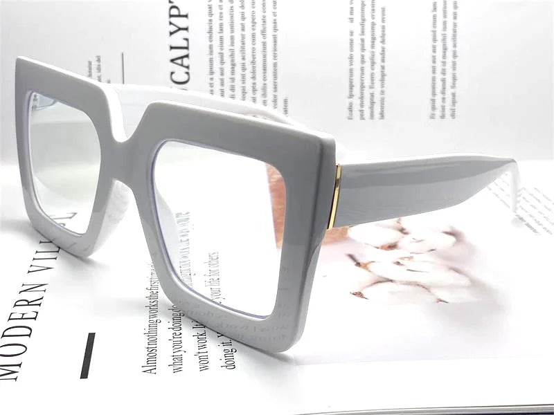 Farsightedness Glasses Transparent Computer Anti Blue Light Reading Glasses Men Women Two Tone Big Square Eyeglasses Frame Retro