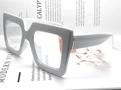Farsightedness Glasses Transparent Computer Anti Blue Light Reading Glasses Men Women Two Tone Big Square Eyeglasses Frame Retro