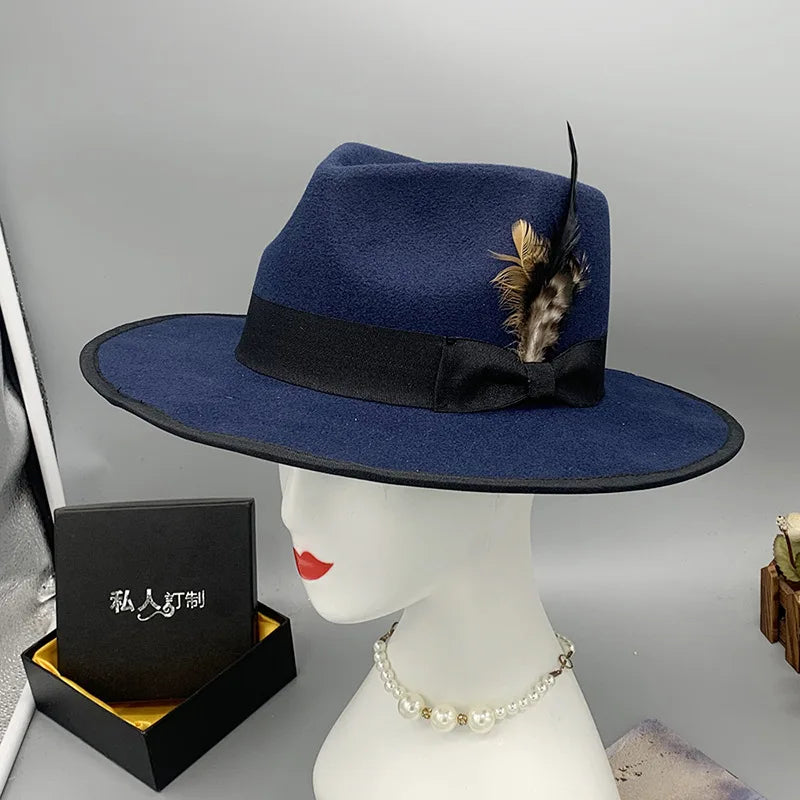men hats feather men fedoras lady woolen felt church hat unisex  bowknot  jazz hat for men and women
