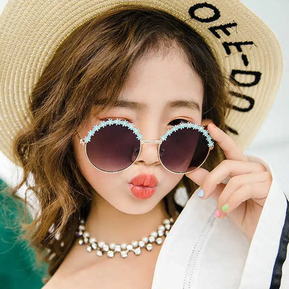 2025 Sunglasses children's glasses flower fashion New Sunglasses children's round children's Metal