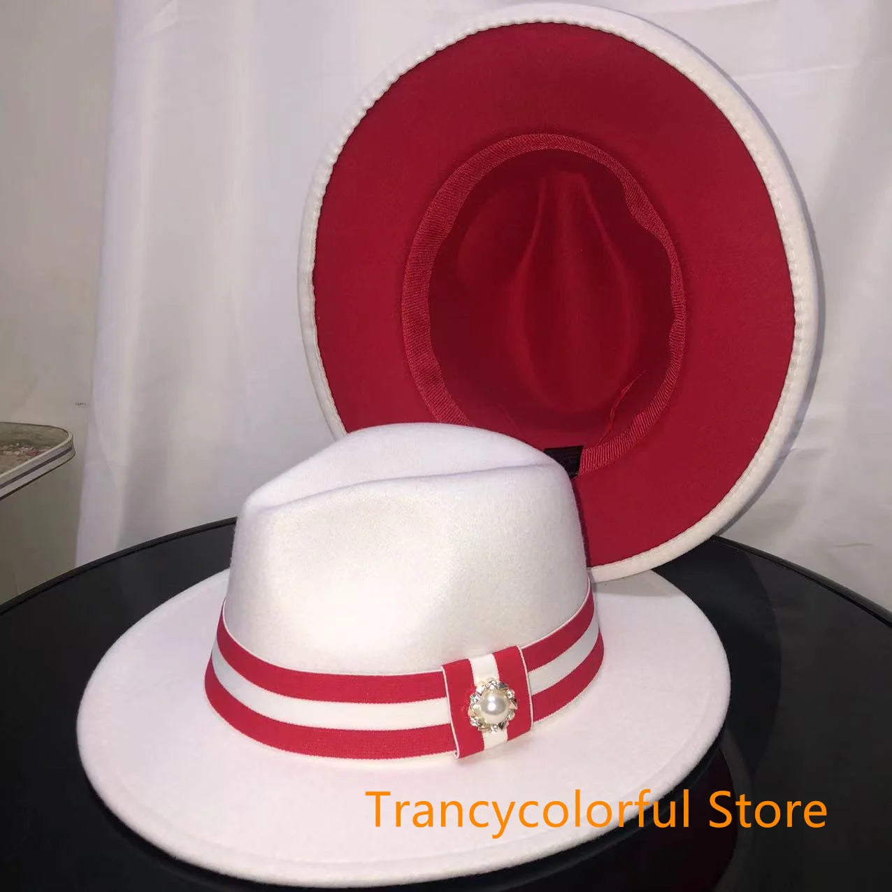 Fedora hat men and women jazz hat stretch ribbon accessories white top hat church men's winter