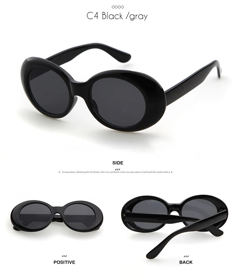 WHO CUTIE 2024 Goggles Oval Sunglasses Men Women Brand Designer 90S Colorful Retro Round Frame Kurt Cobain Shades Sun Glasses UV