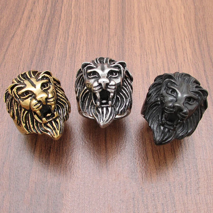 Punk 316L Stainless Steel Silver Color Gold Black Plated King Lion Head Ring Jewelry