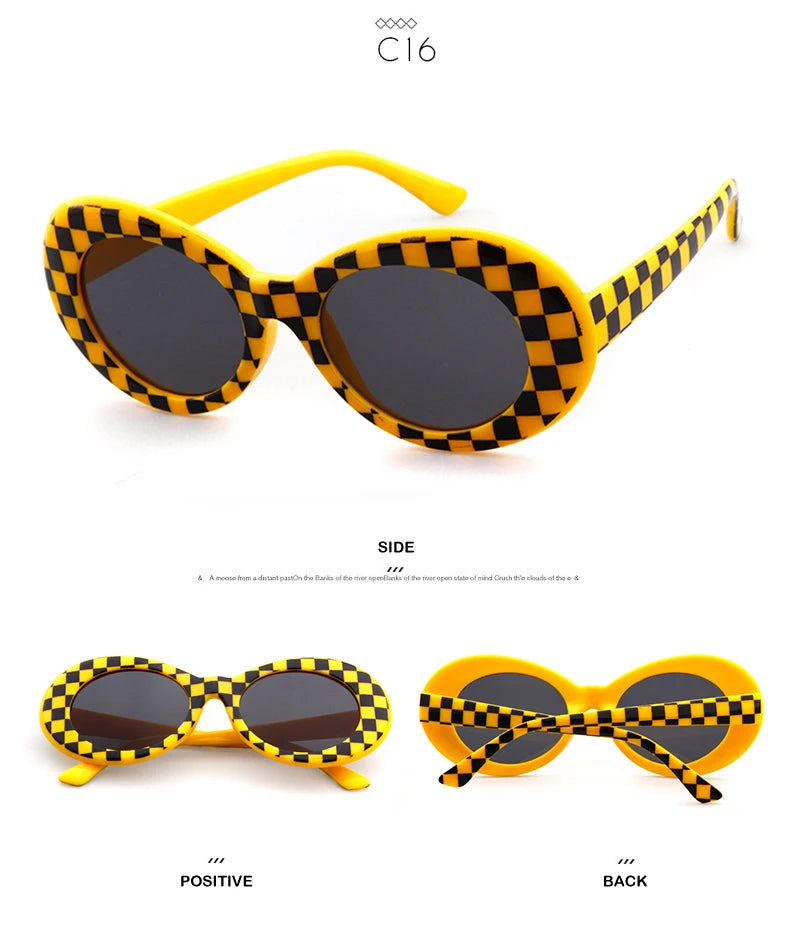 WHO CUTIE 2024 Goggles Oval Sunglasses Men Women Brand Designer 90S Colorful Retro Round Frame Kurt Cobain Shades Sun Glasses UV
