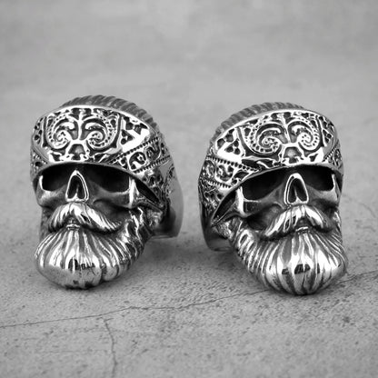 Big Beard Hippie Skull Stainless Steel Mens Rings Punk Hip Hop Cool for Male Boyfriend Biker Jewelry Creativity Gift