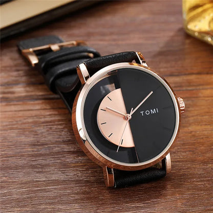 Unique Creative Half Transparent Unisex Watch clock For Men Women Couple Geek Stylish Leather Wrist watches Fashion Quartz watch