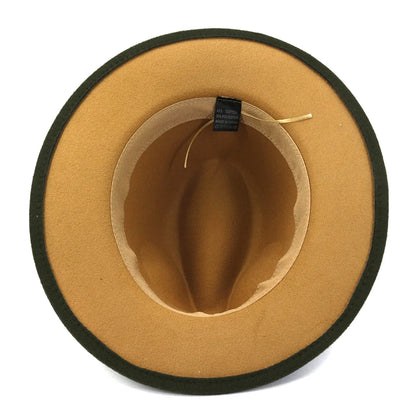 QBHAT Olive Green with Tan Bottom Patchwork Two Tone Color Wool Felt Jazz Fedora Hats Women Men Party Festival Formal Hat