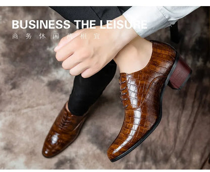 New Crocodile Increase Men's Heel Shoes Formal Leather Brown Men Loafers Dress Shoes Fashion Mens Casual Shoes Zapatos Hombre