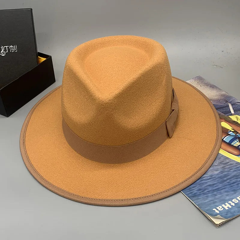 men hats feather men fedoras lady woolen felt church hat unisex  bowknot  jazz hat for men and women