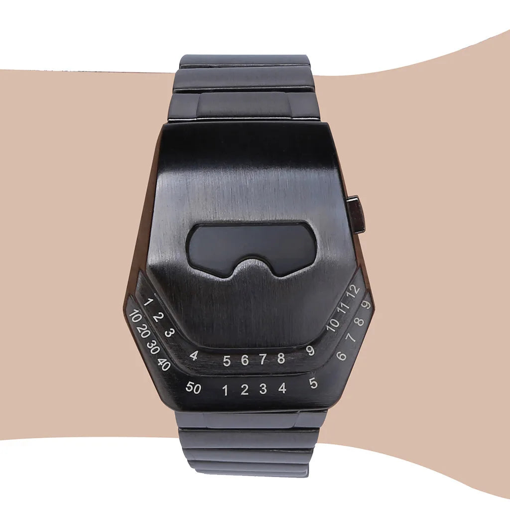 Personalized Men's Watch Men Led Watches Unique Dial Black Stainless Steel Multifunctional Electronics Wristwatches Reloj Hombre
