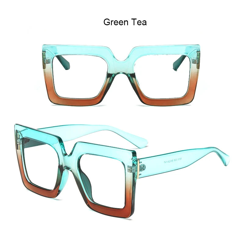 Farsightedness Glasses Transparent Computer Anti Blue Light Reading Glasses Men Women Two Tone Big Square Eyeglasses Frame Retro