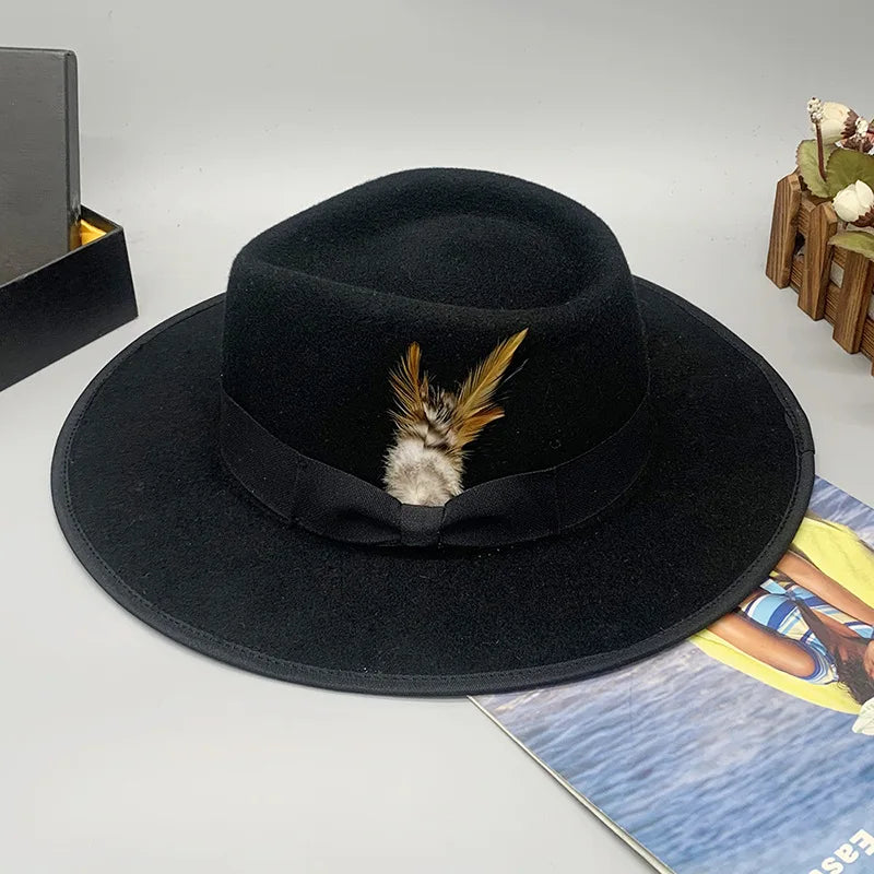 men hats feather men fedoras lady woolen felt church hat unisex  bowknot  jazz hat for men and women