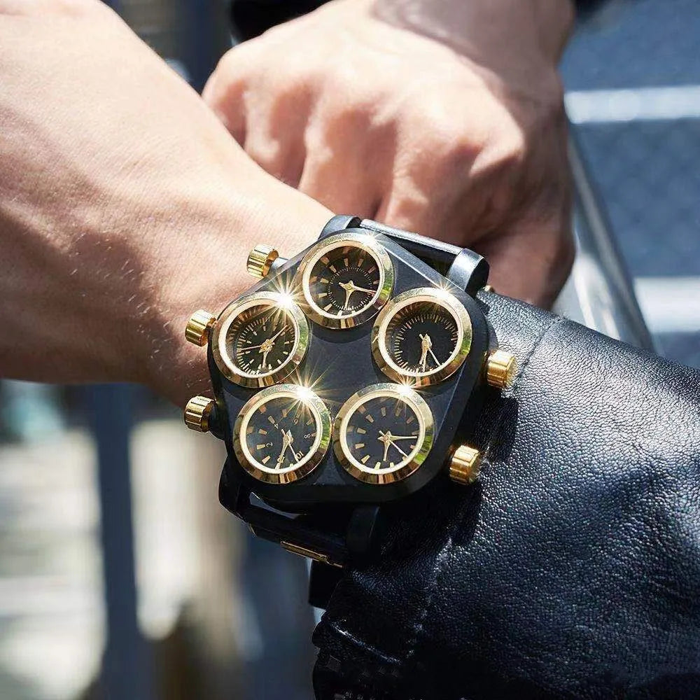 Five Movement Sport Big Dial Extra Large Dial Stylish Guy's Hip Hop Watch Cool Punk Men's Quartz Watch Male Clock Time Hour