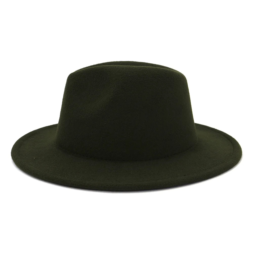 QBHAT Olive Green with Tan Bottom Patchwork Two Tone Color Wool Felt Jazz Fedora Hats Women Men Party Festival Formal Hat
